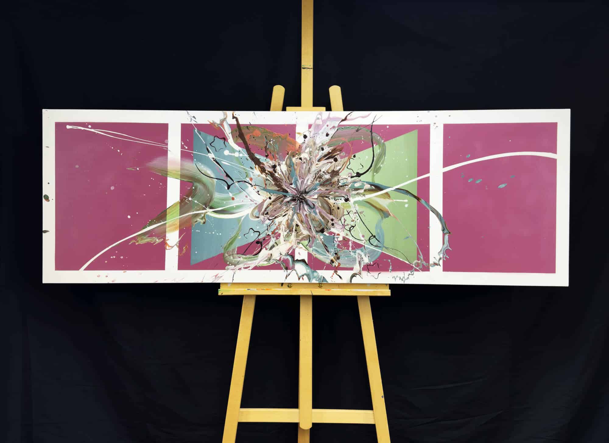 Abstraktně namalovaný obraz akrylem s názvem: Doma s láskou