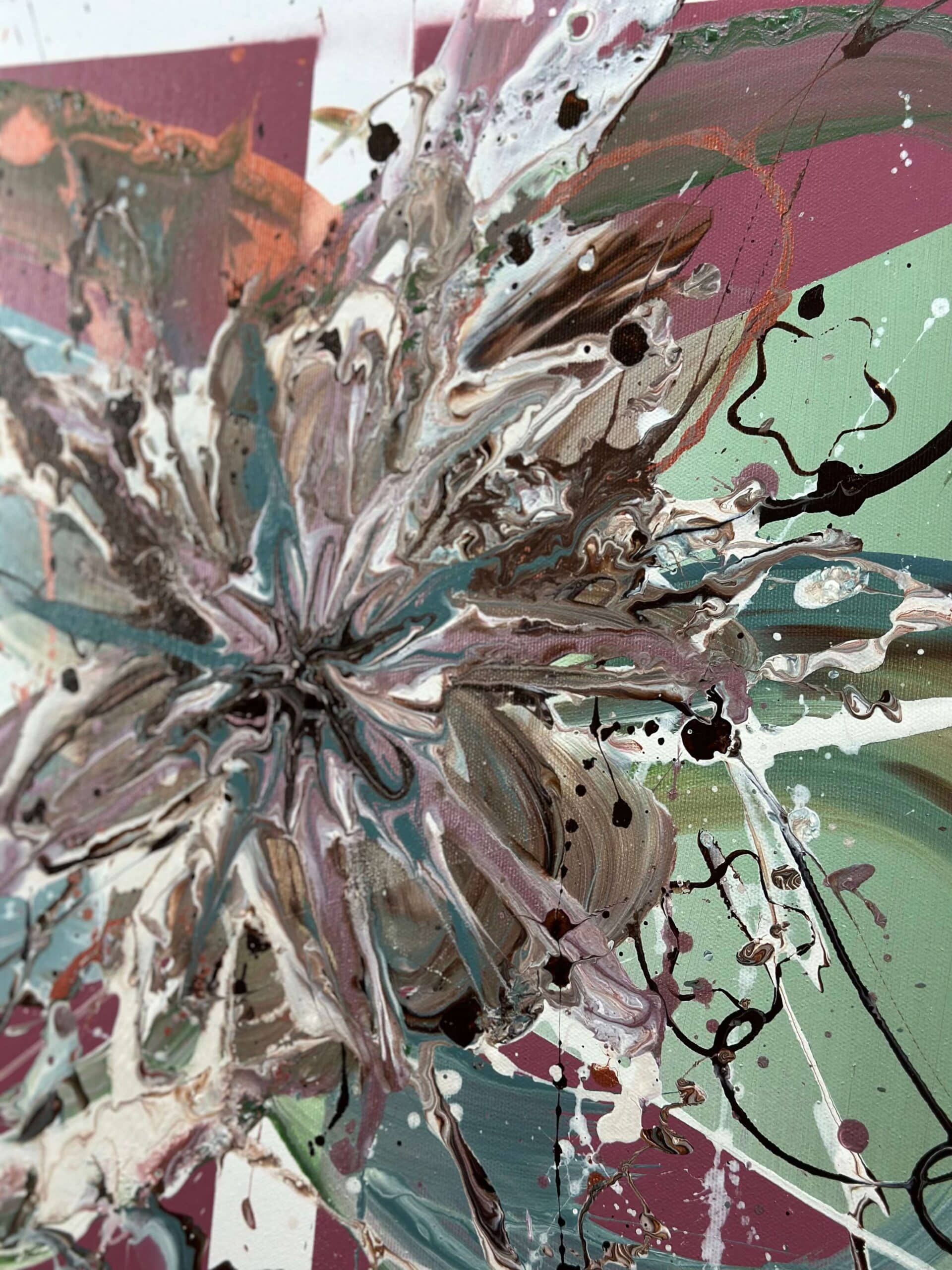 Abstraktně namalovaný obraz akrylem s názvem: Doma s láskou