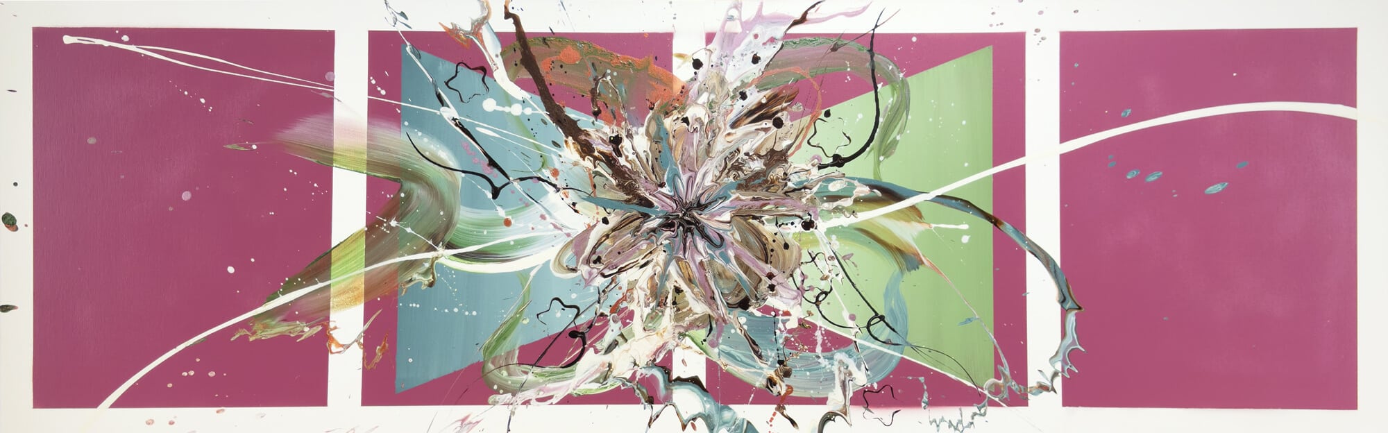 Abstraktně namalovaný obraz akrylem s názvem: Doma s láskou