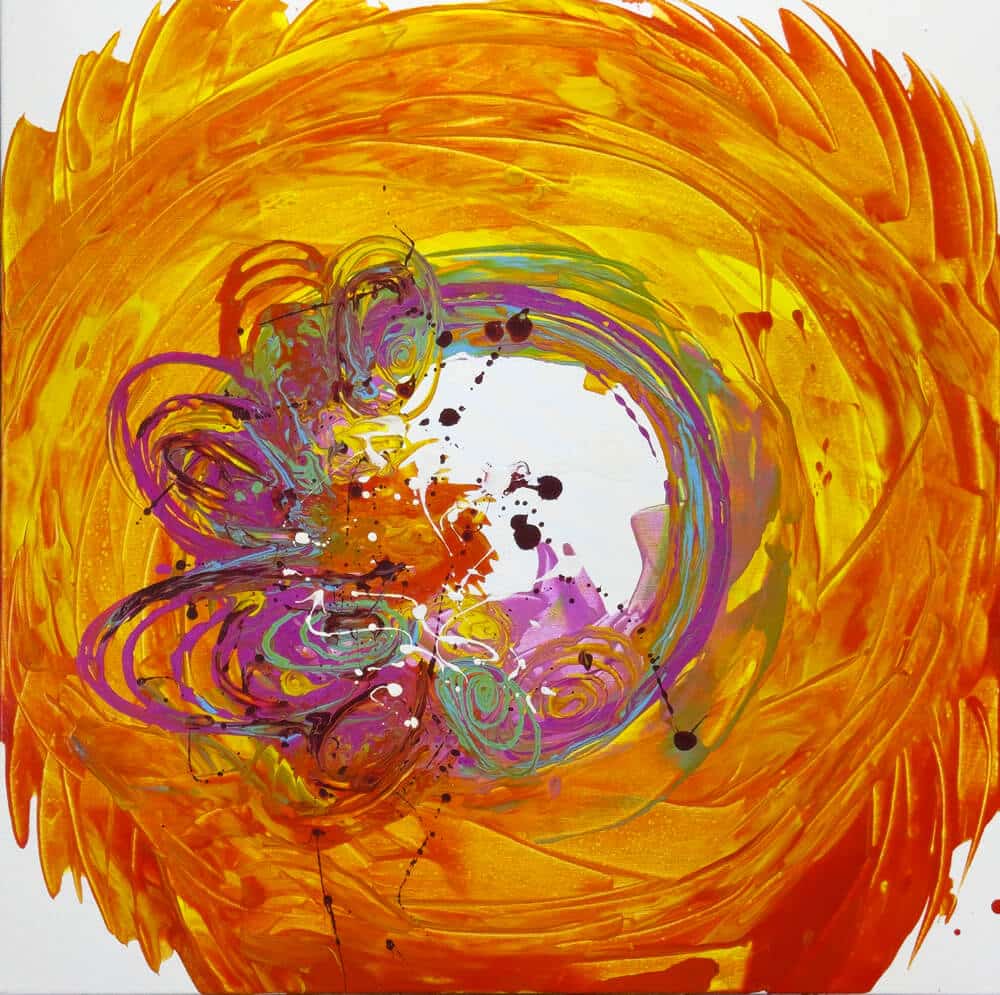 Abstraktně namalovaný obraz akrylem s názvem: Hřejivý úsměv