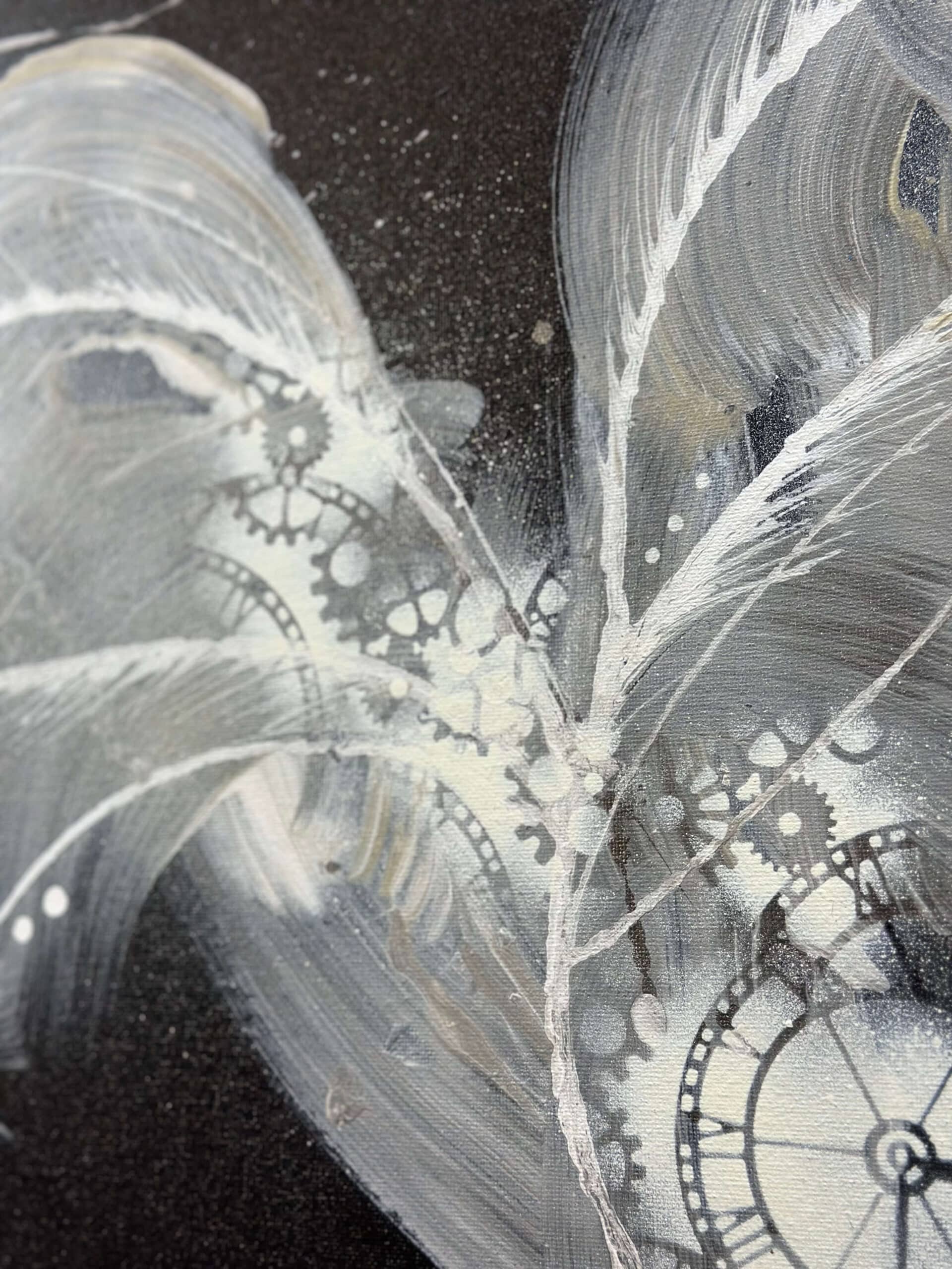 Abstraktně namalovaný obraz akrylem s názvem: Křídla času