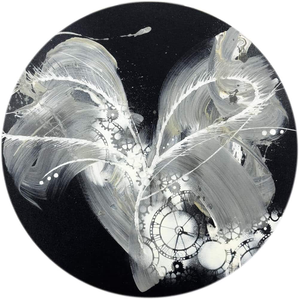 Abstraktně namalovaný obraz akrylem s názvem: Křídla času