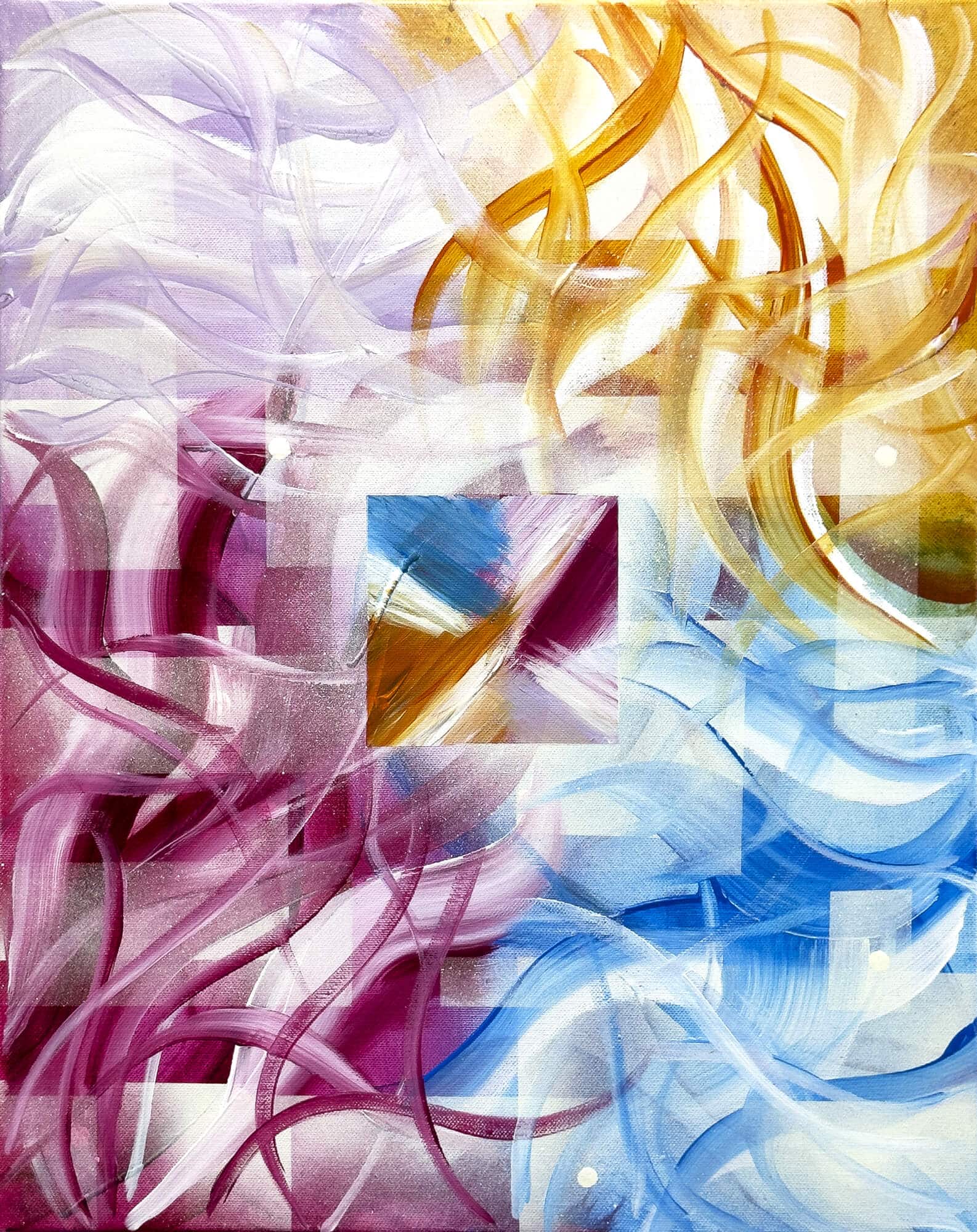 Abstraktně namalovaný obraz akrylem s názvem: Maličký zázrak