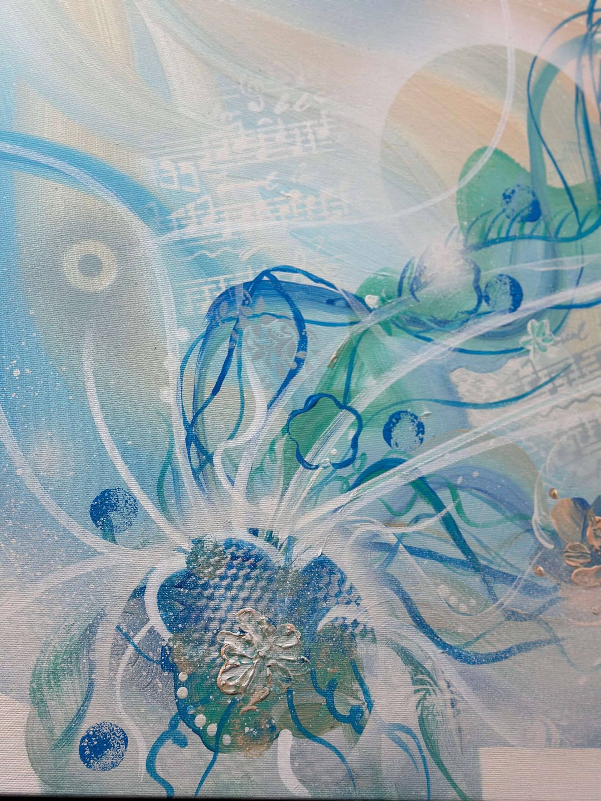 Abstraktně namalovaný obraz akrylem s názvem: Melodie snů