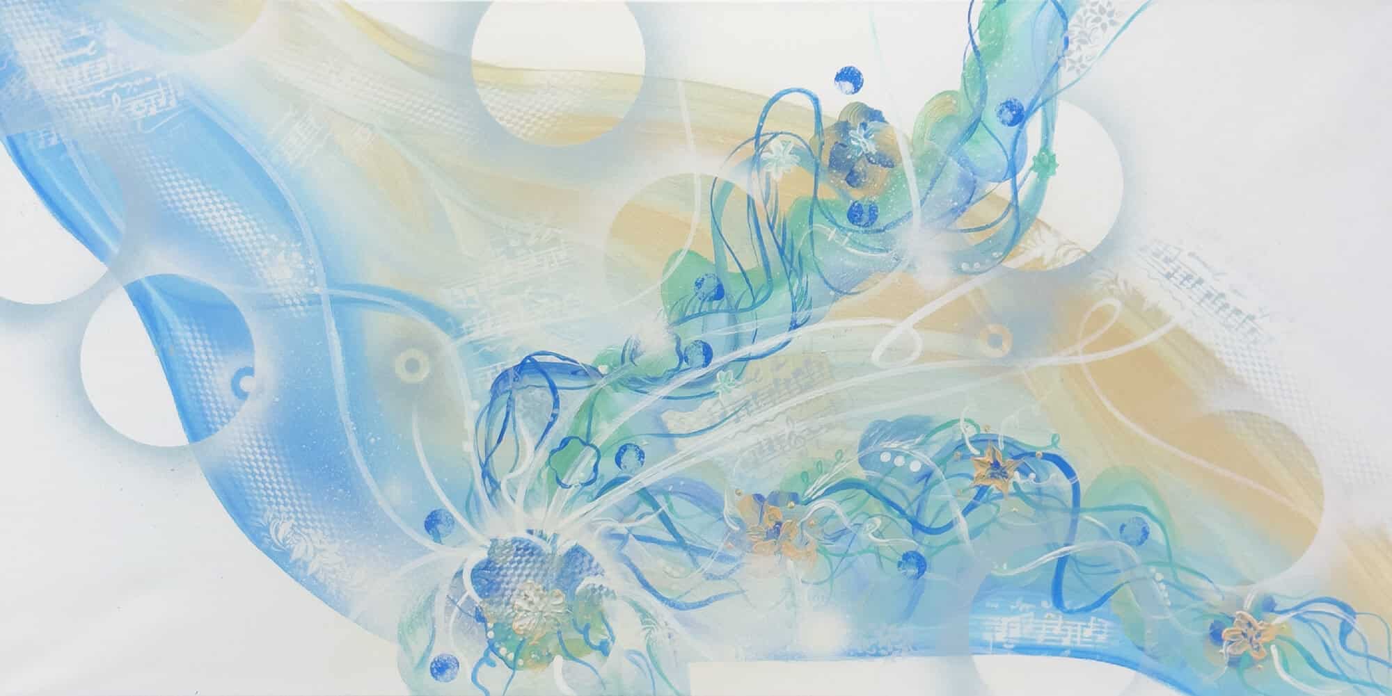 Abstraktně namalovaný obraz akrylem s názvem: Melodie snů