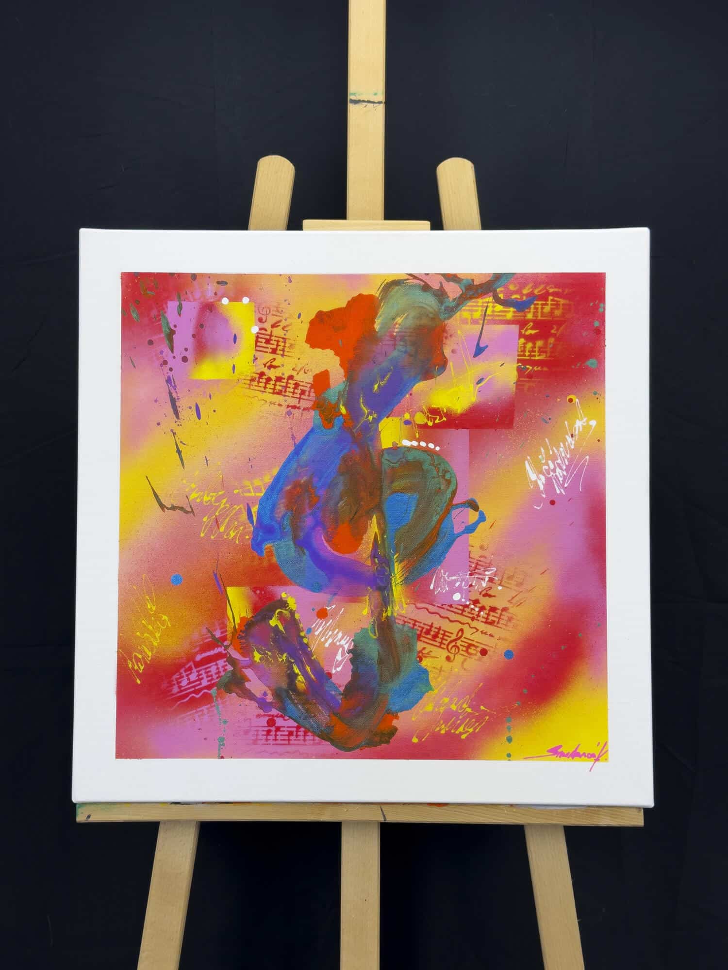 Abstraktně namalovaný obraz akrylem s názvem: Rytmus barev