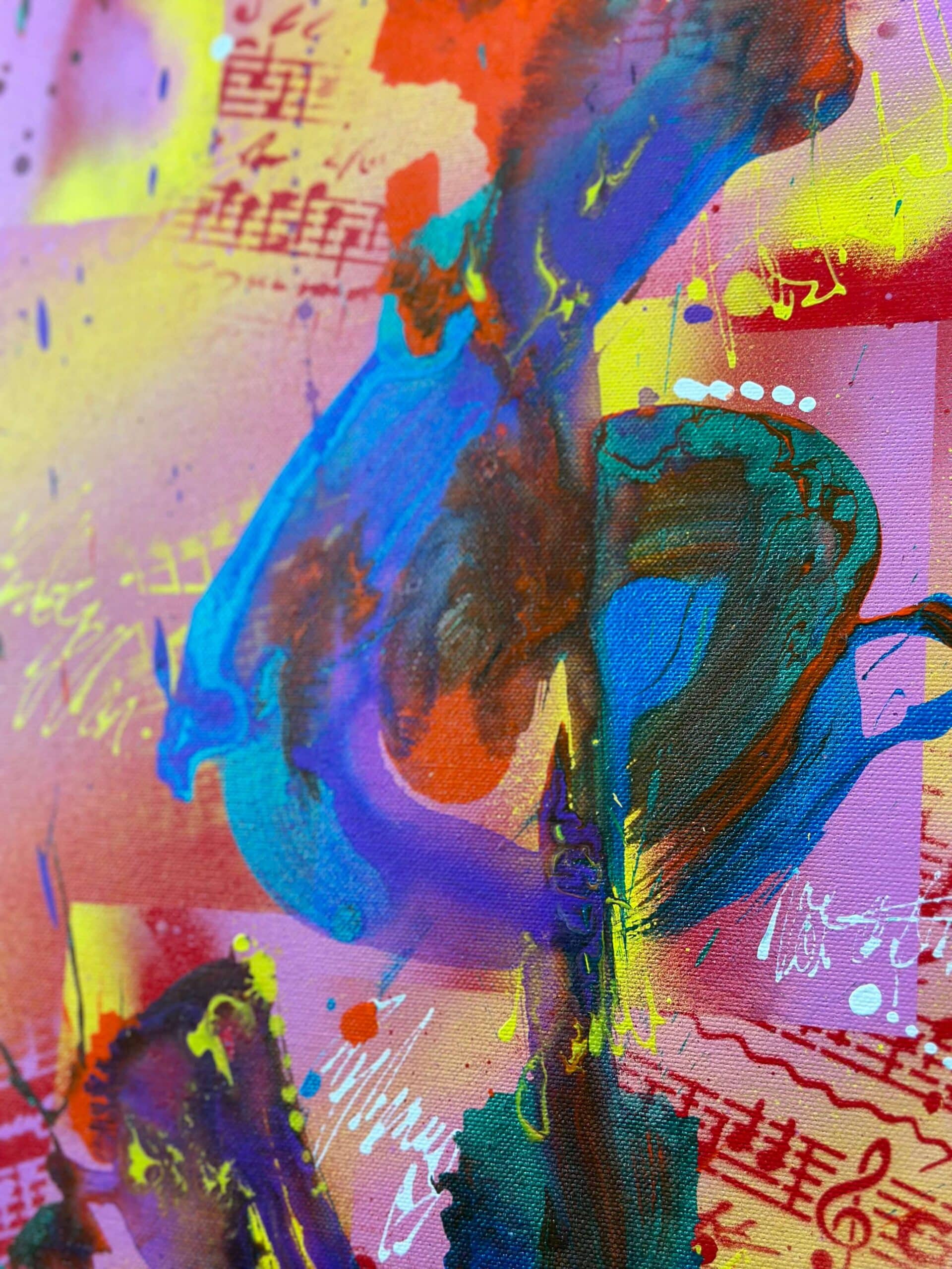 Abstraktně namalovaný obraz akrylem s názvem: Rytmus barev