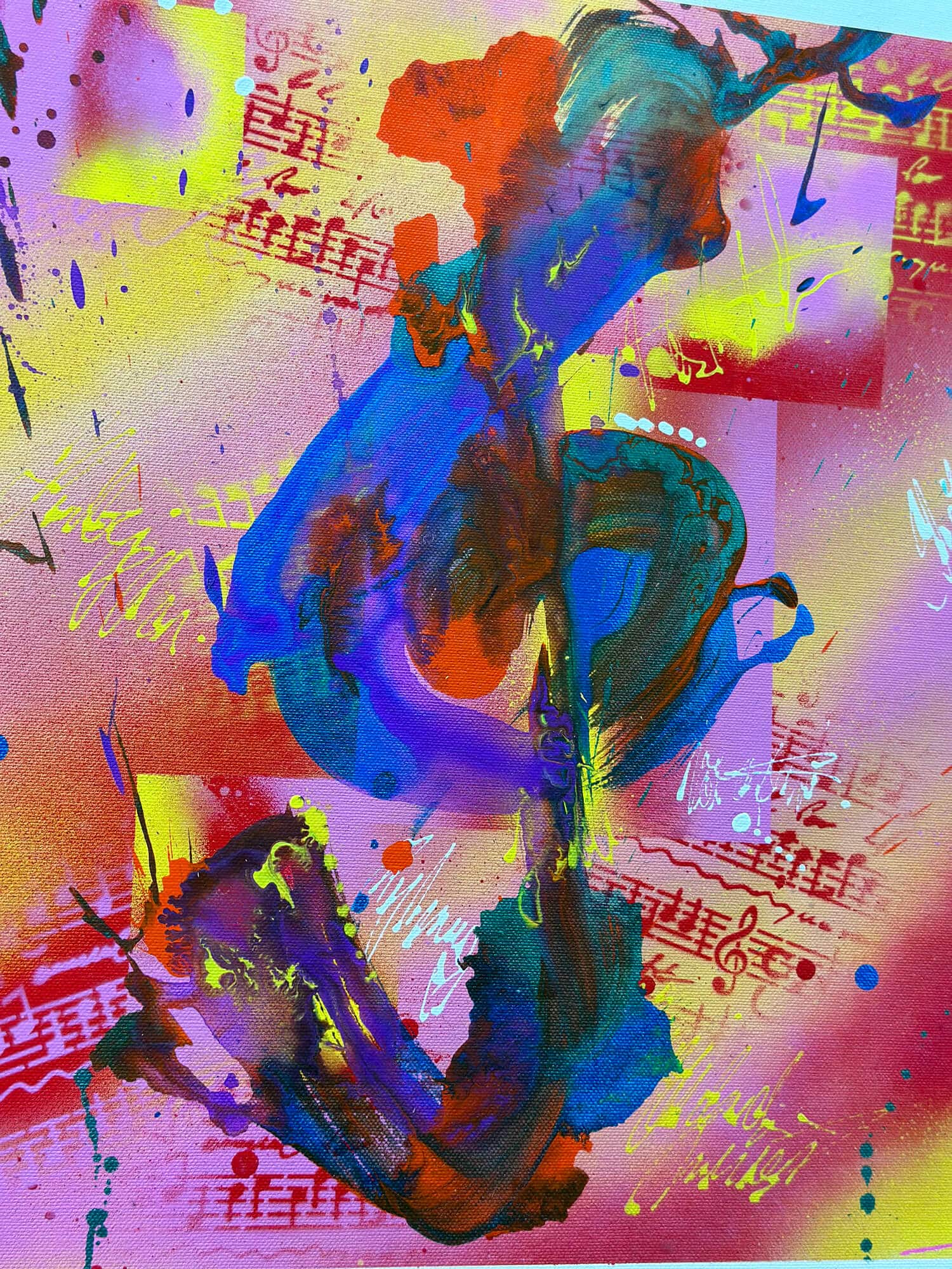 Abstraktně namalovaný obraz akrylem s názvem: Rytmus barev