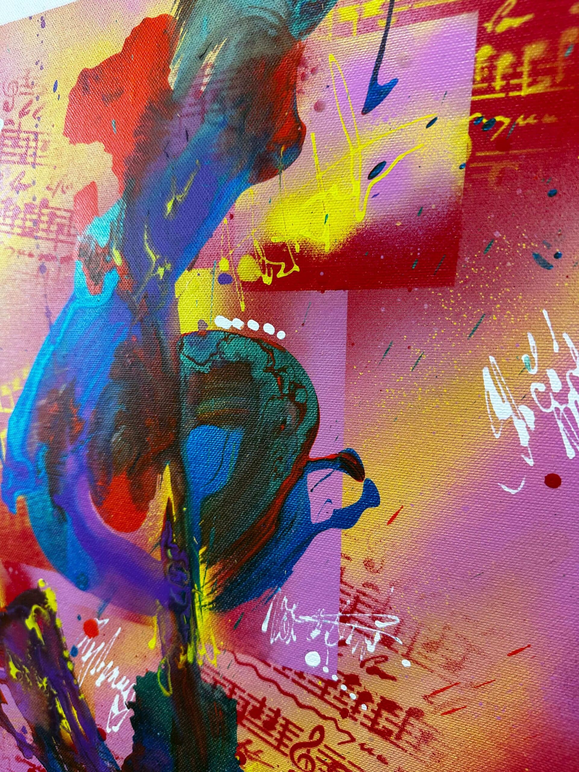 Abstraktně namalovaný obraz akrylem s názvem: Rytmus barev