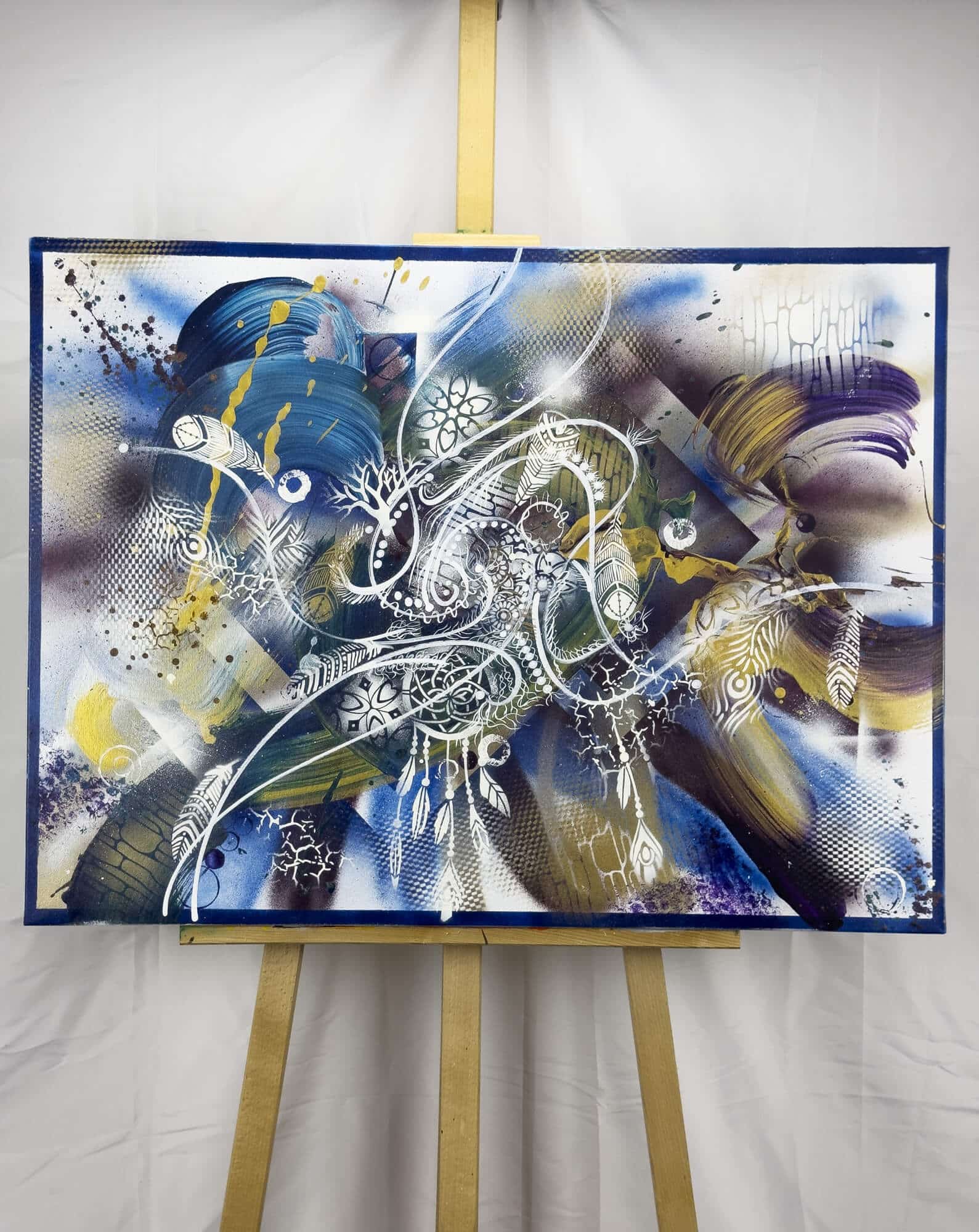 Abstraktně namalovaný obraz akrylem s názvem: Síla vzpomínek