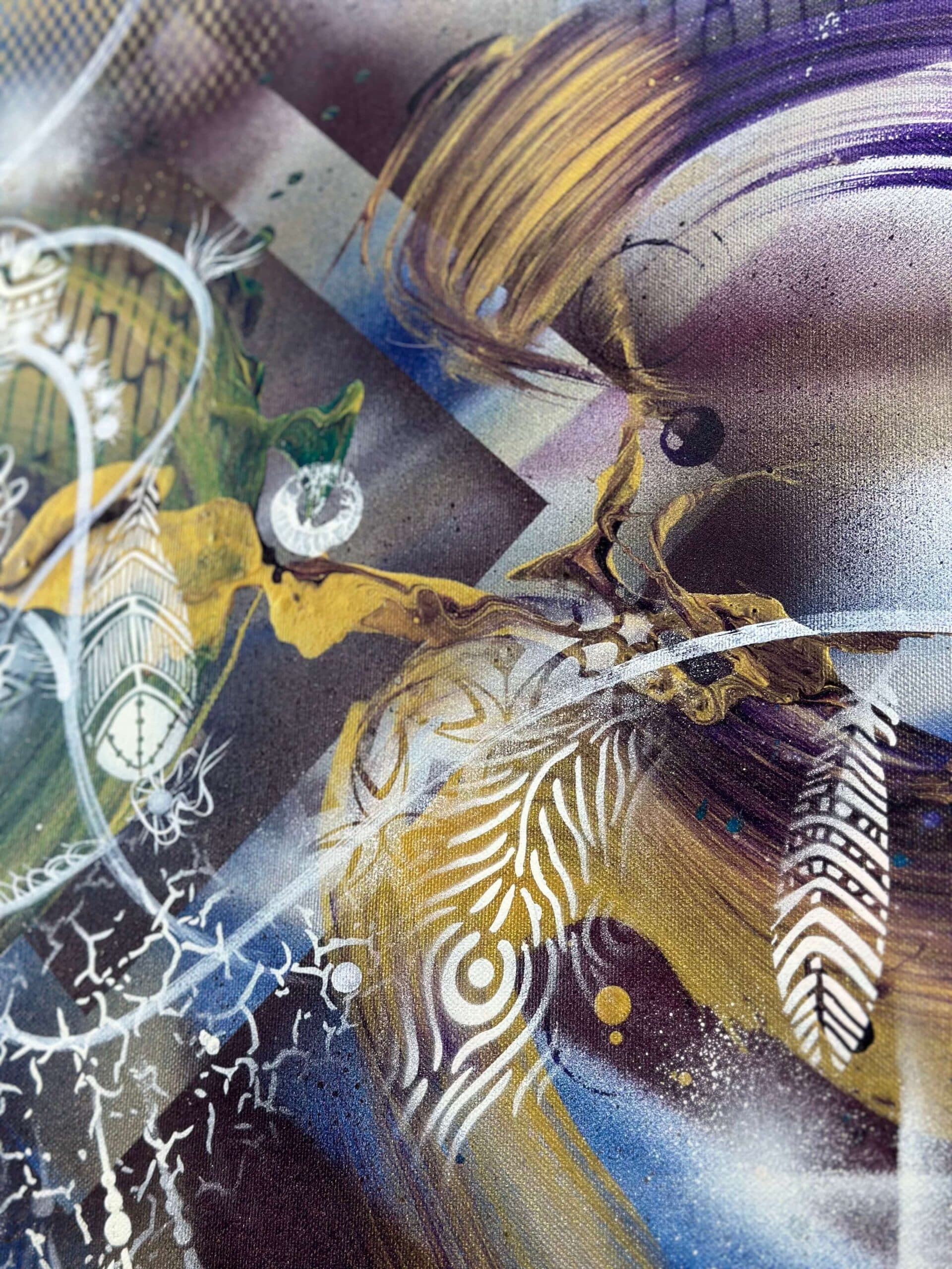 Abstraktně namalovaný obraz akrylem s názvem: Síla vzpomínek