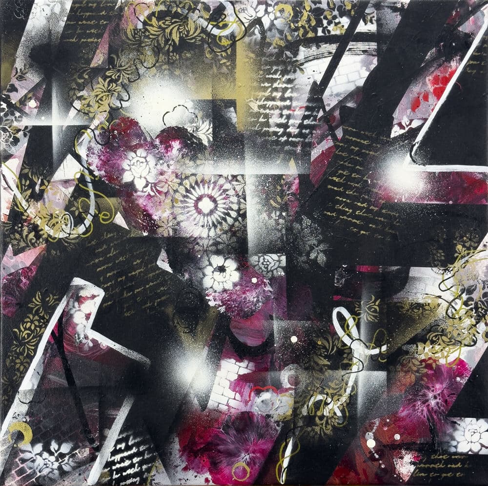 Abstraktně namalovaný obraz akrylem s názvem: Tajemná růže