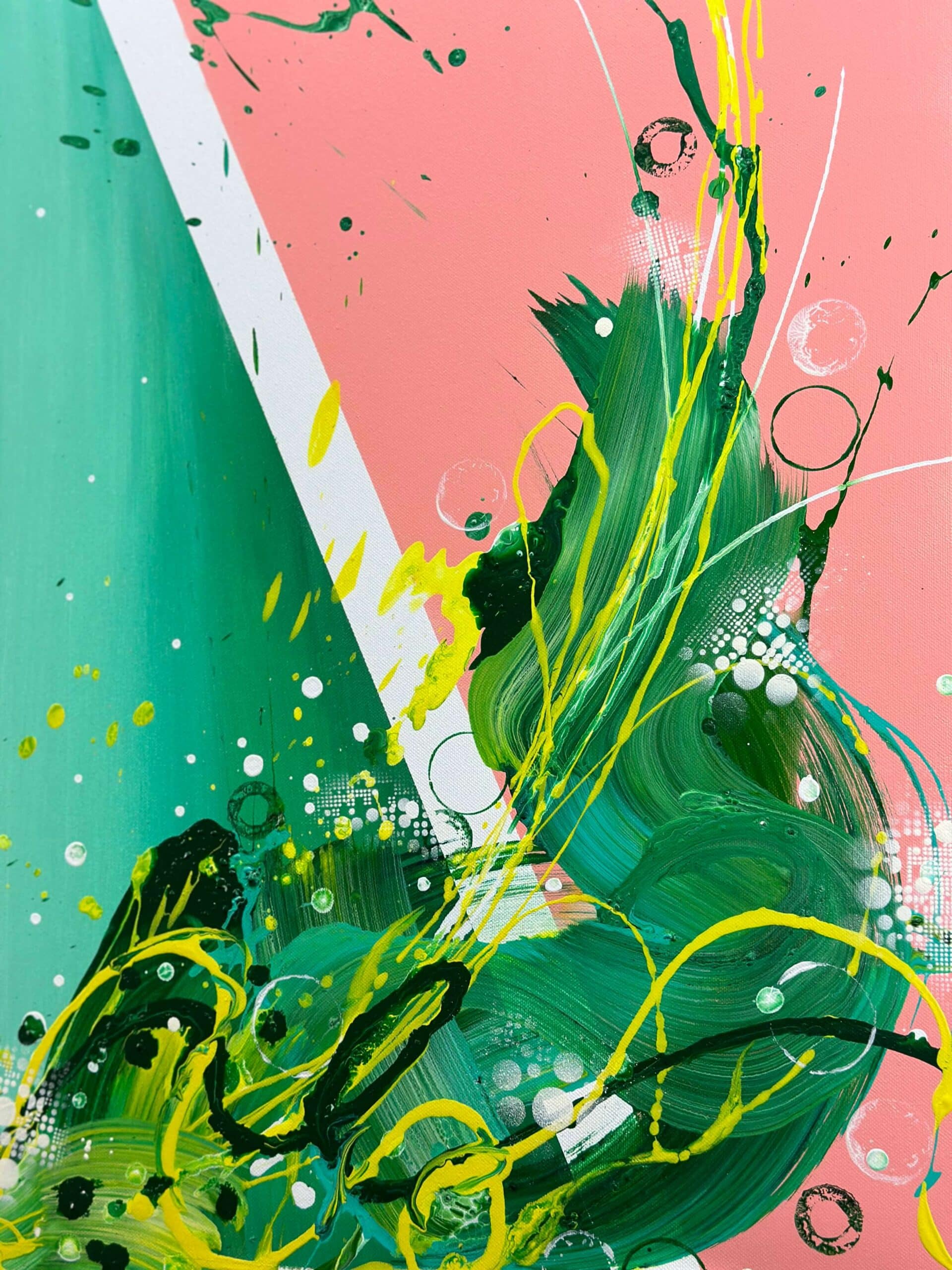 Abstraktně namalovaný obraz akrylem s názvem: Tanec štěstí