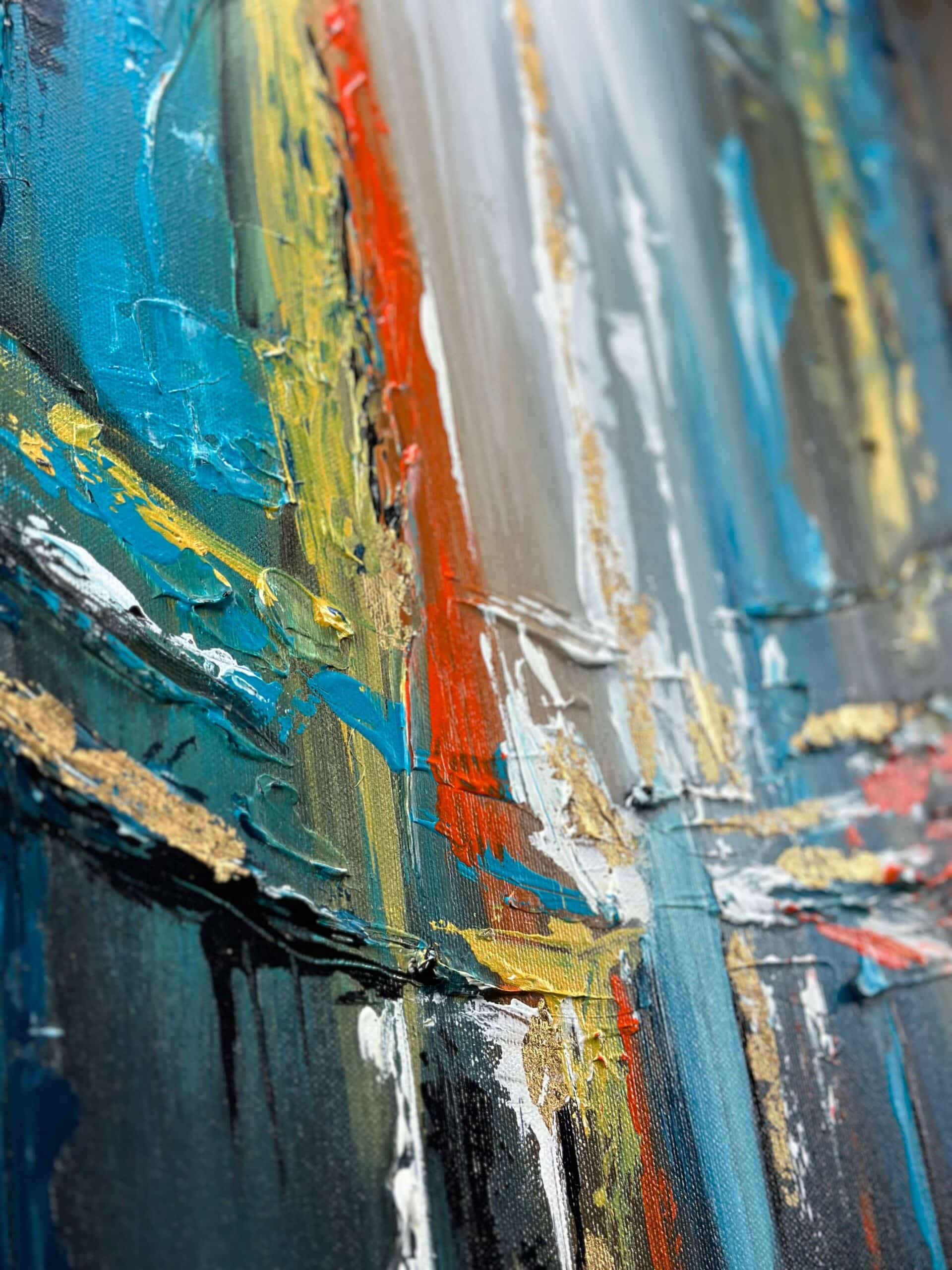 Abstraktně namalovaný obraz akrylem s názvem: Záře v temnotě