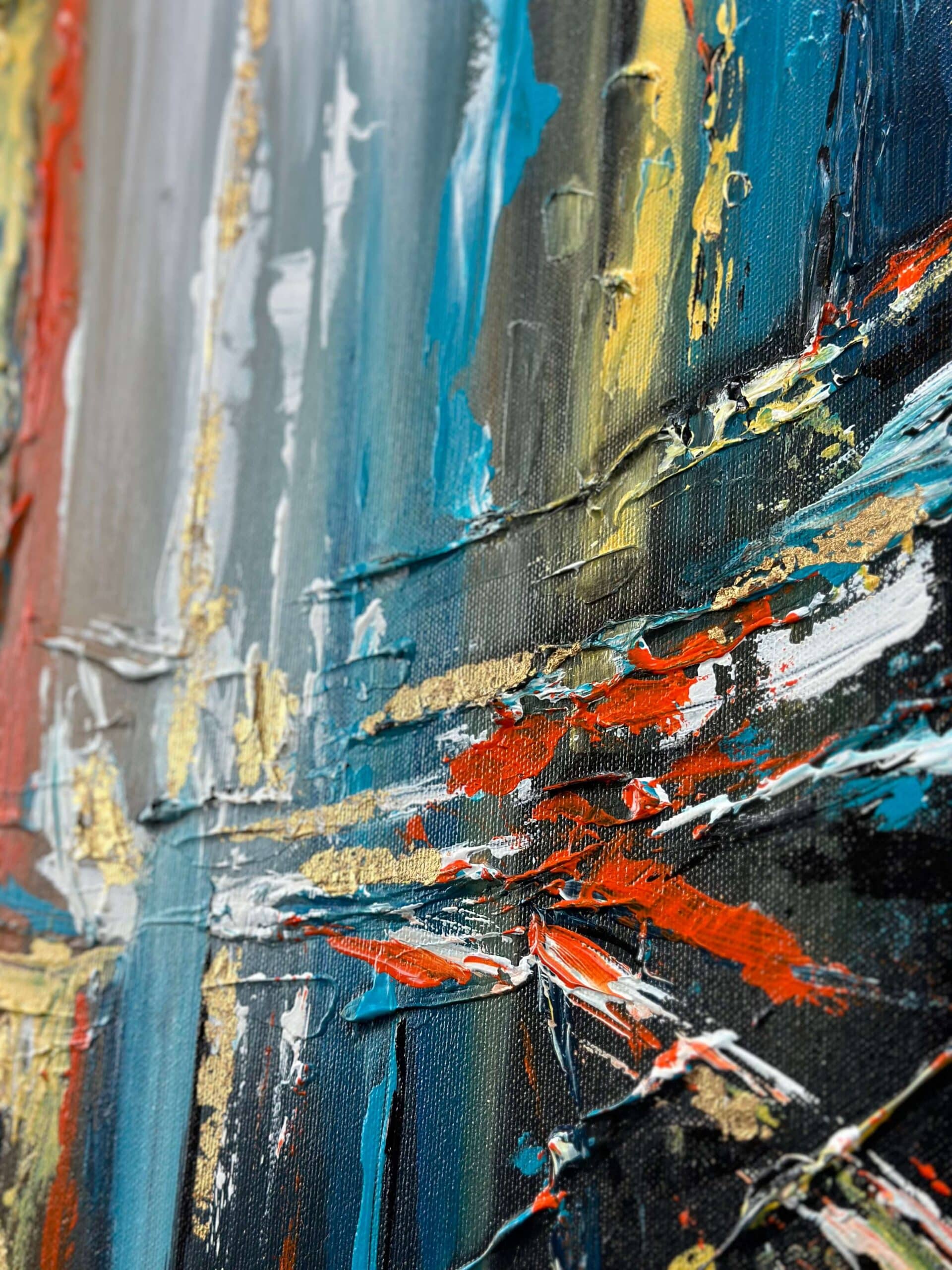 Abstraktně namalovaný obraz akrylem s názvem: Záře v temnotě