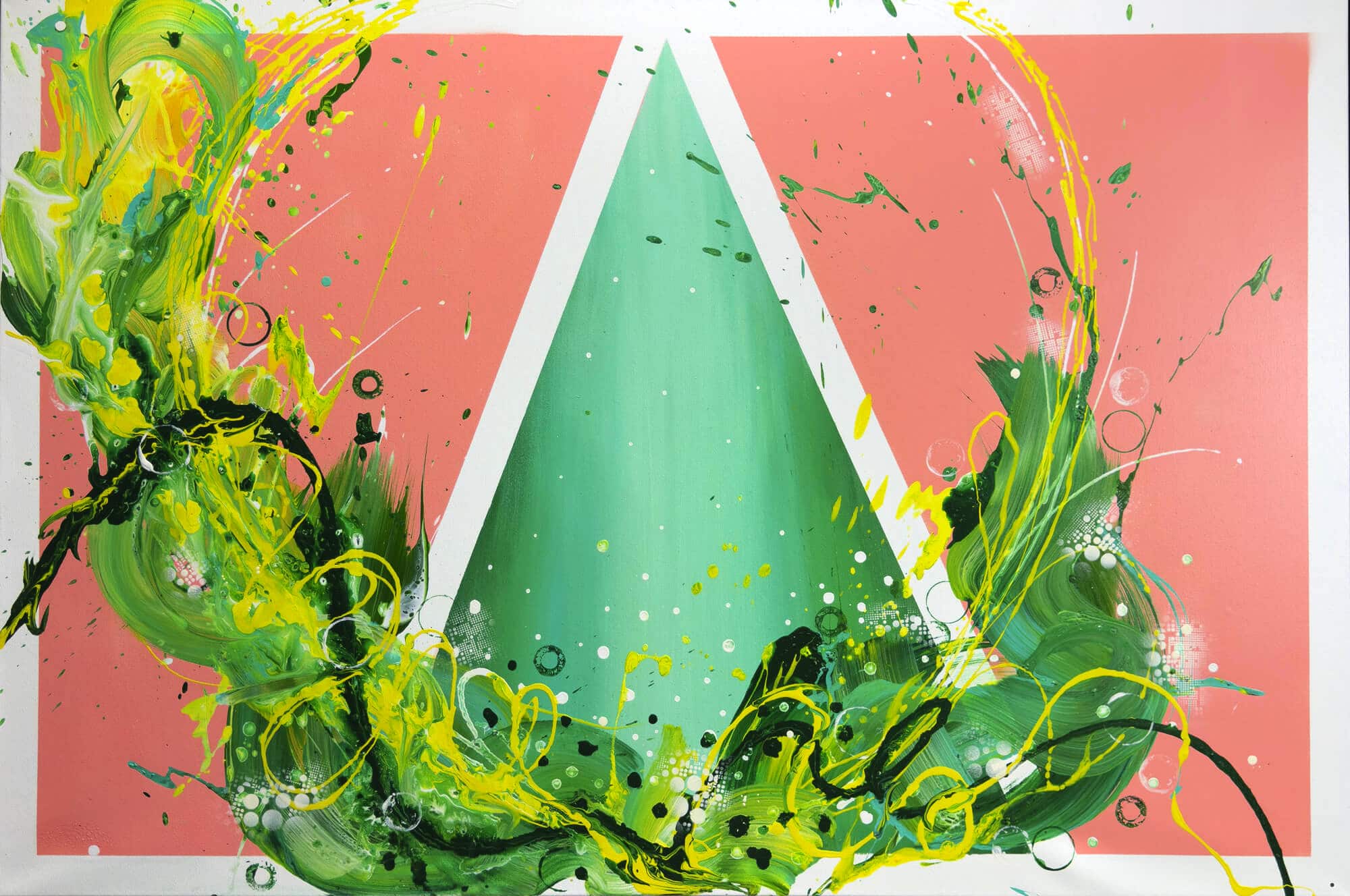 Abstraktně namalovaný obraz akrylem s názvem: Tanec štěstí