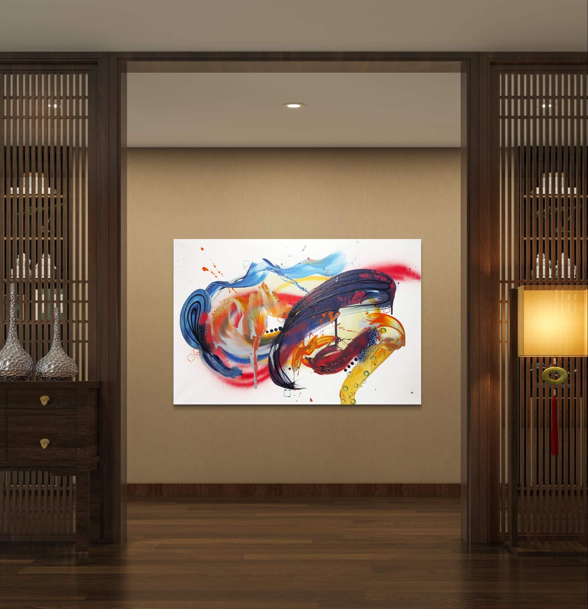 Abstraktně namalovaný obraz akrylem s názvem: Síla