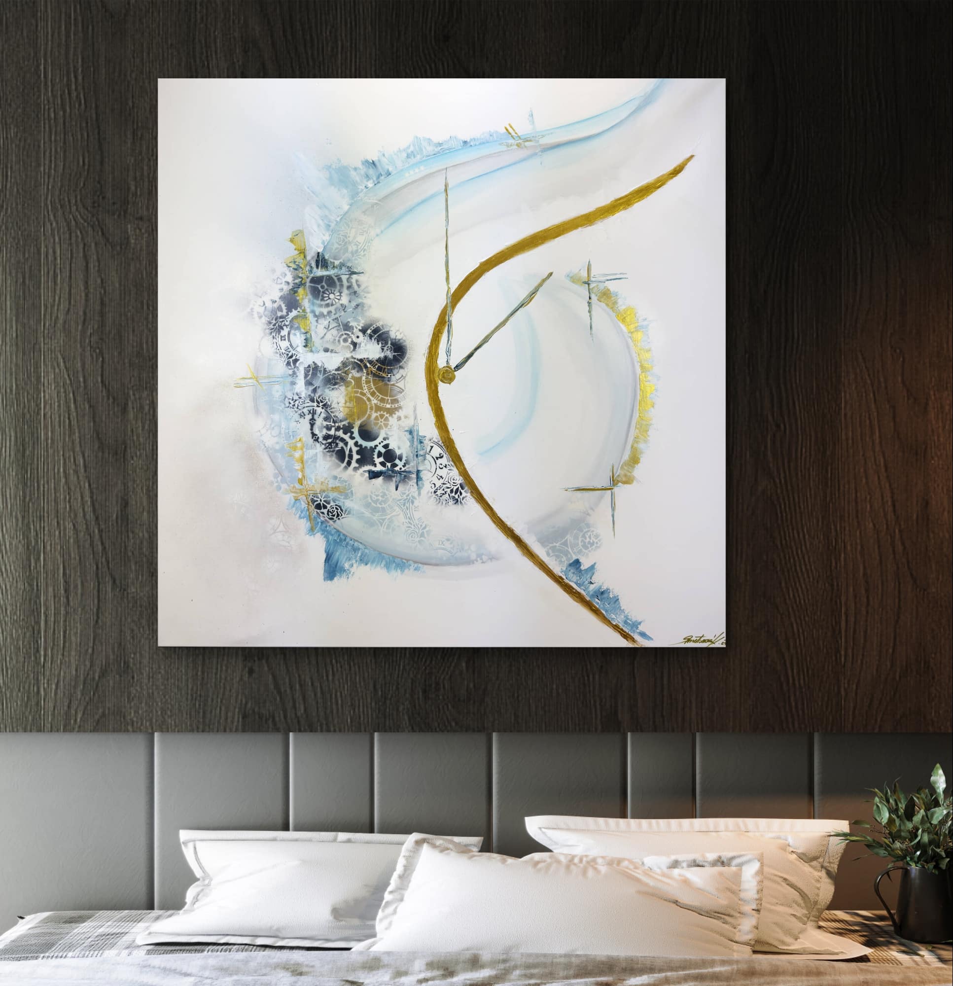 Abstraktně namalovaný obraz akrylem s názvem: Čas je dar