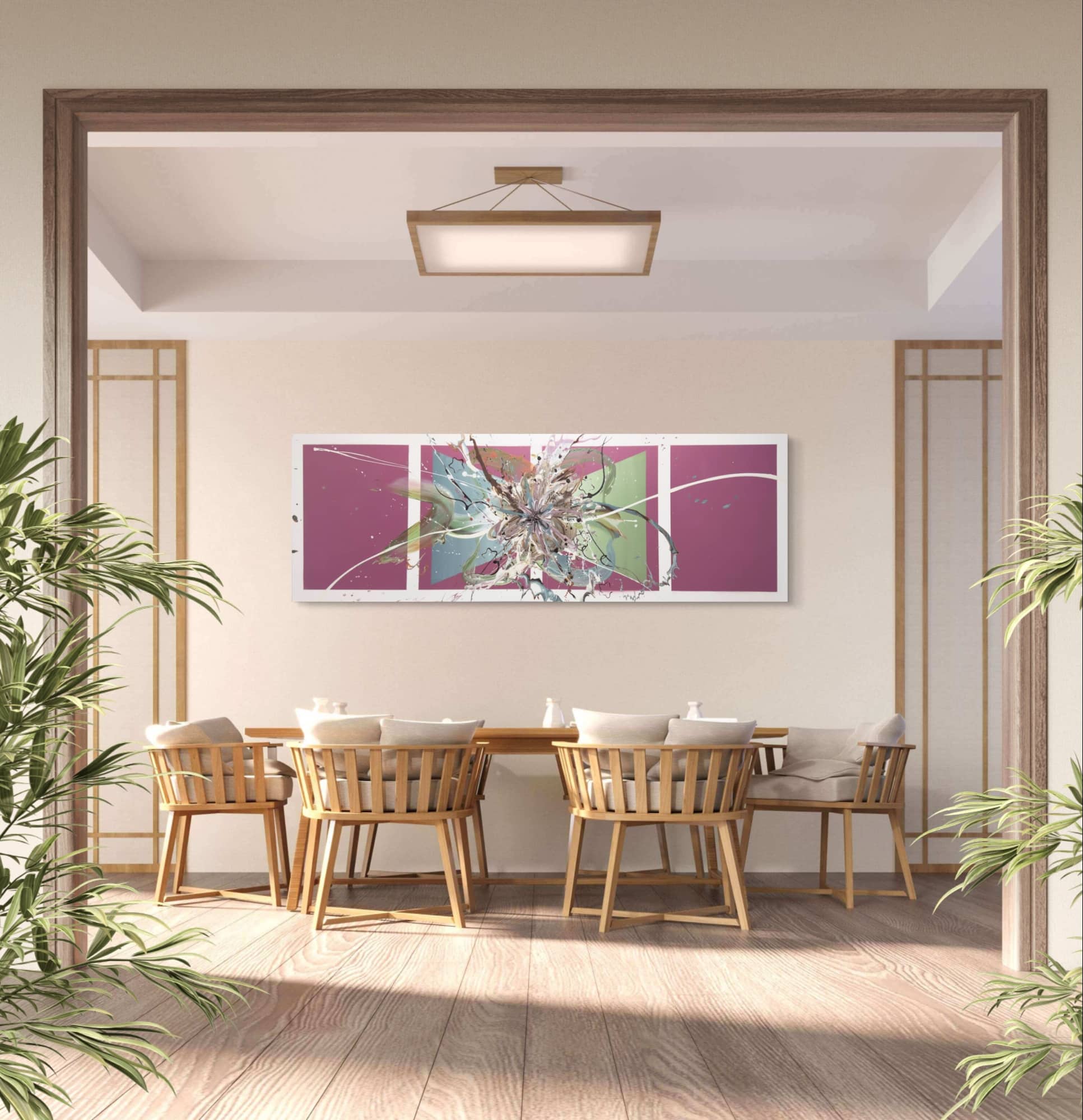 Abstraktně namalovaný obraz akrylem s názvem: Doma s láskou