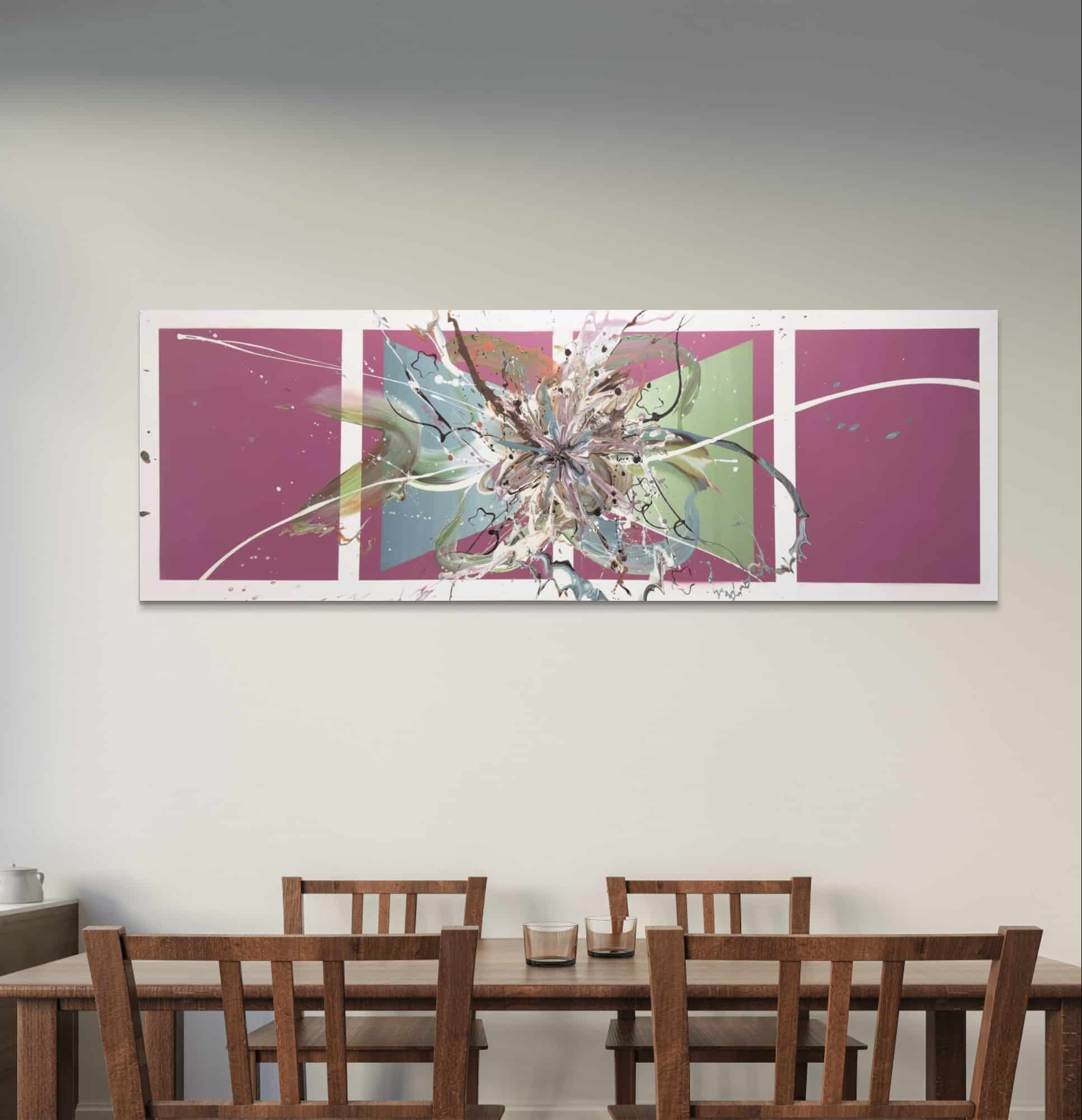 Abstraktně namalovaný obraz akrylem s názvem: Doma s láskou