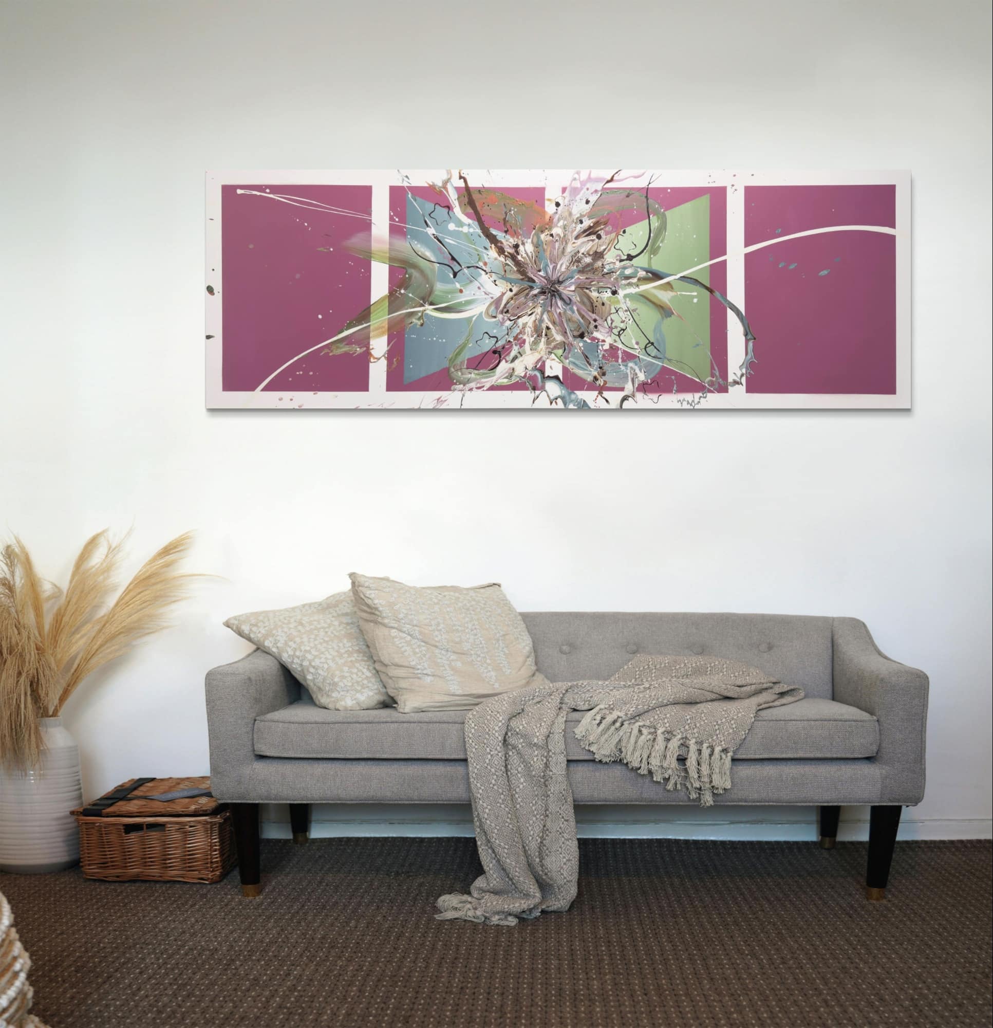 Abstraktně namalovaný obraz akrylem s názvem: Doma s láskou