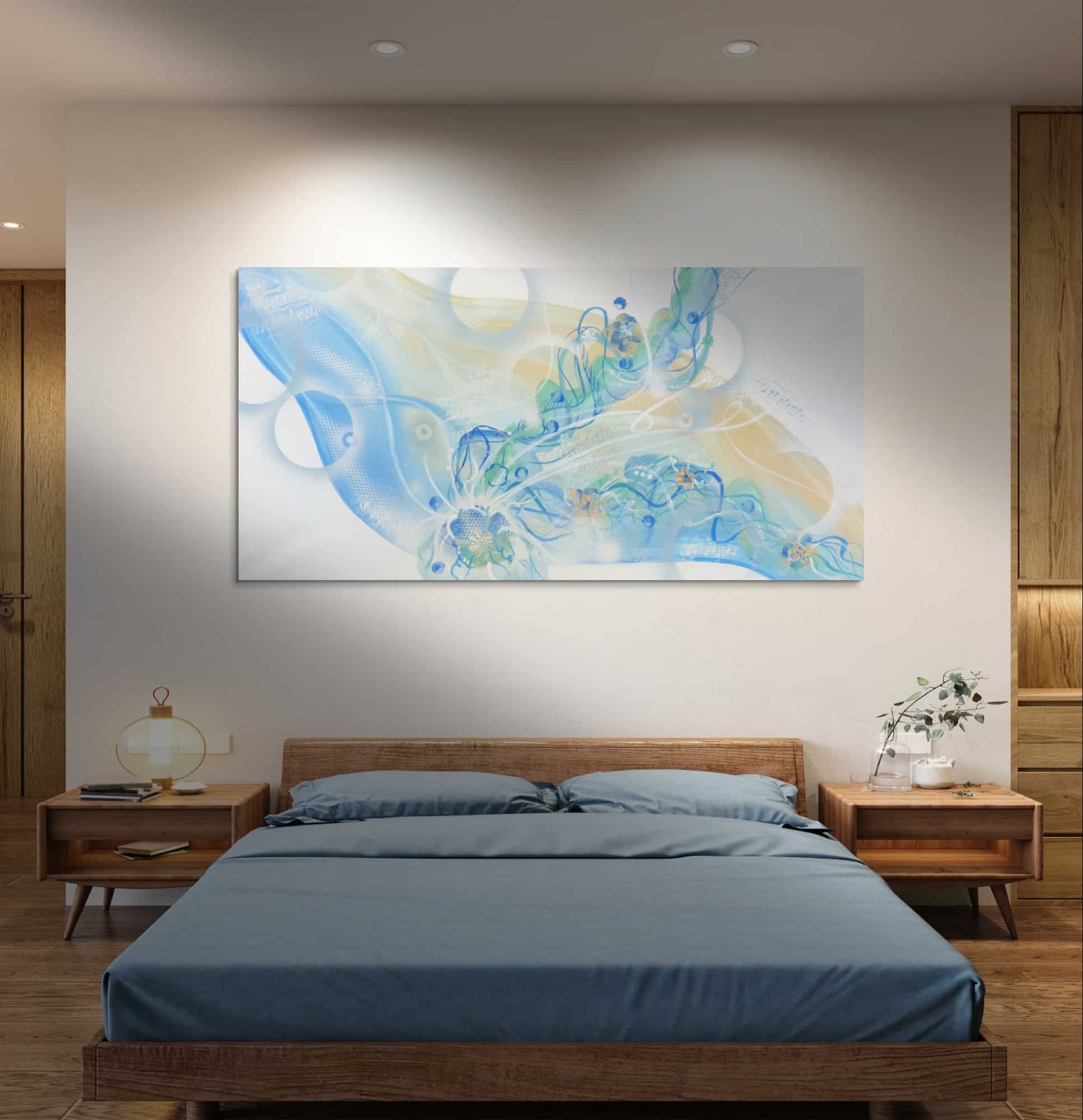 Abstraktně namalovaný obraz akrylem s názvem: Melodie snů