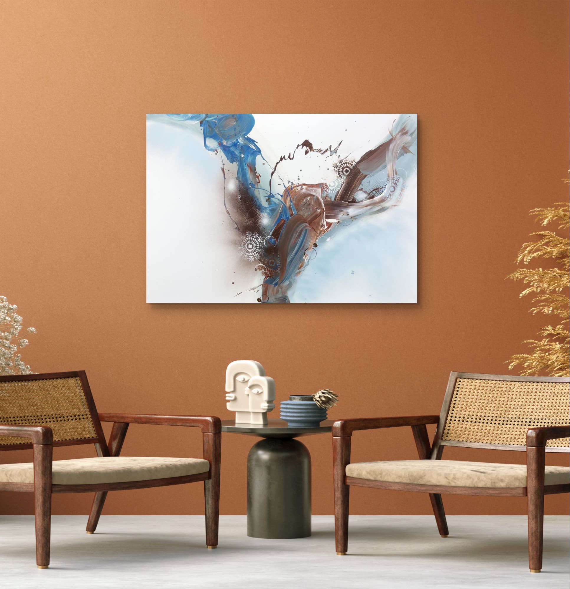 Abstraktně namalovaný obraz akrylem s názvem: Moudrý klid