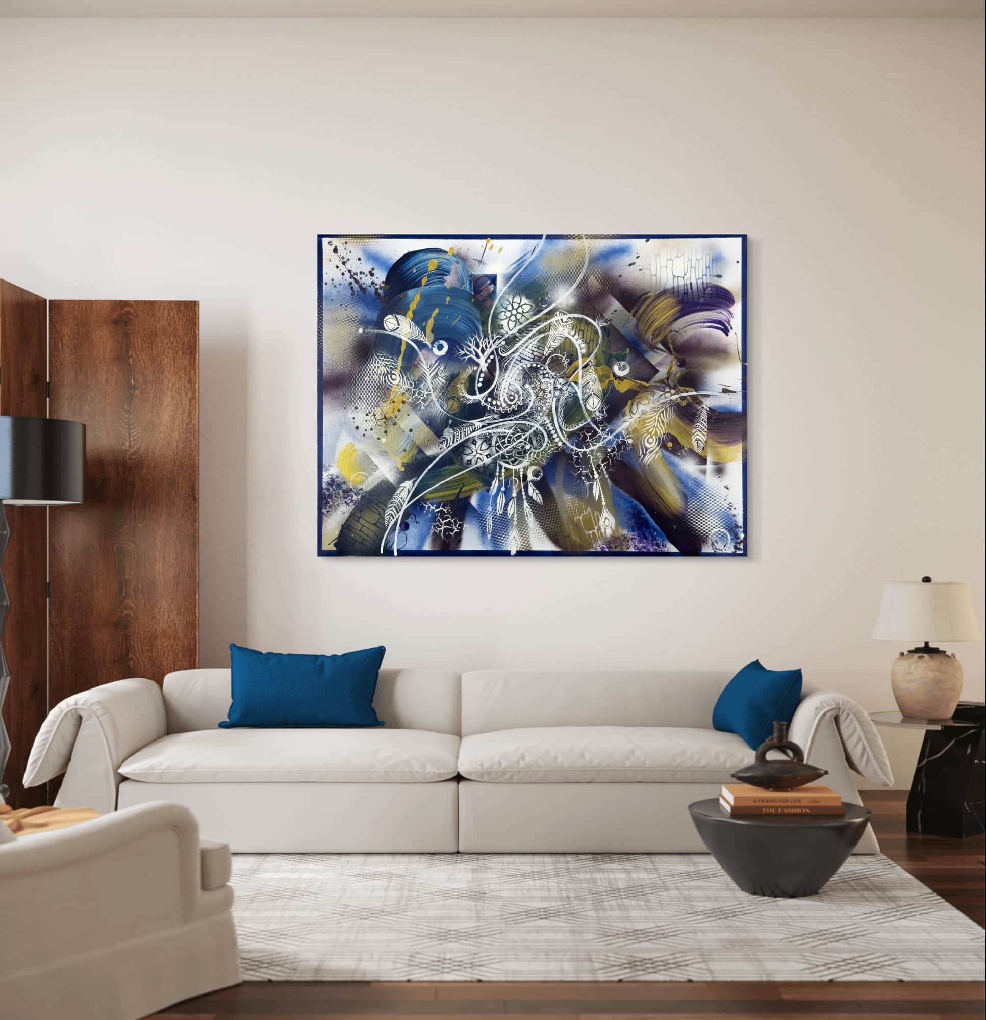 Abstraktně namalovaný obraz akrylem s názvem: Síla vzpomínek